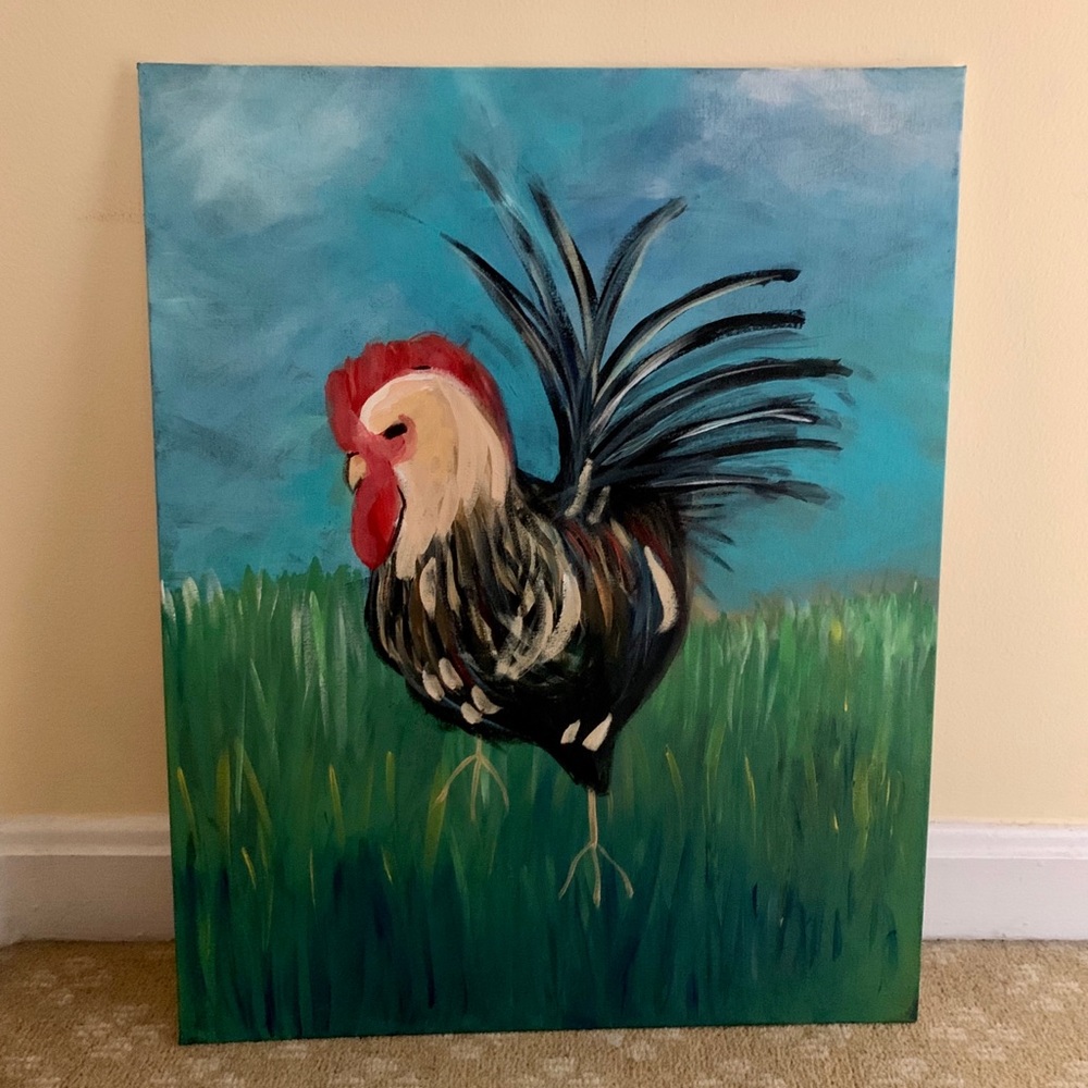 16x20” Hand-Painted Rooster Canvas